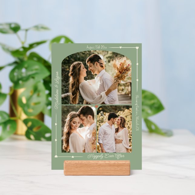Wedding Custom Photo Collage Modern Sage Hearts Holder (Insitu 3)