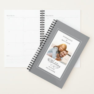Wedding Custom Photo Gray White Elegant Script Planner