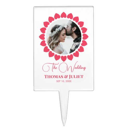 Wedding Custom Photo Heart Circle White Frame Cake Topper