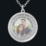 Wedding Custom Photo Silver Plated Necklace<br><div class="desc">Modern silver glitter pattern with white sparks and custom photos. 1st wedding anniversary.  Year anniversary can be changed</div>