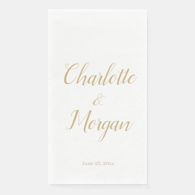 Wedding custom script bride groom names date paper guest towels (Front)