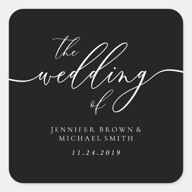 Wedding Custom Script Minimal Black Square Sticker