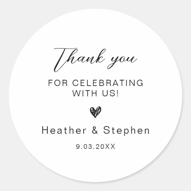 Wedding Custom Thank You for Celebrating Party  Classic Round Sticker (Front)