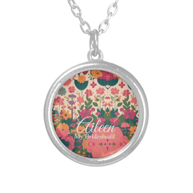 Wedding Customized Bridesmaid  Silver Plated Necklace (Front)