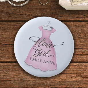 Wedding Cute Flower Girl Favor Pink Vintage Dress Button