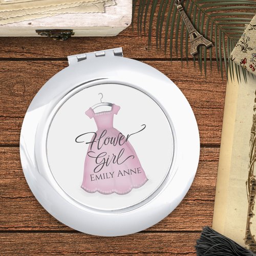 Wedding Cute Flower Girl Vintage Pink Dress Custom Compact Mirror