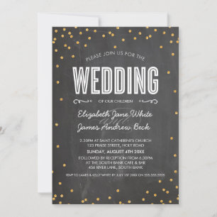 WEDDING cute gold glitter confetti chalkboard gray Invitation