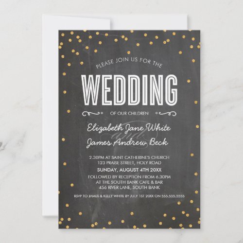 WEDDING cute gold glitter confetti chalkboard gray
