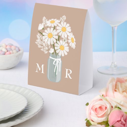 Wedding Daisies Mason Jar Monogram Initial Beige