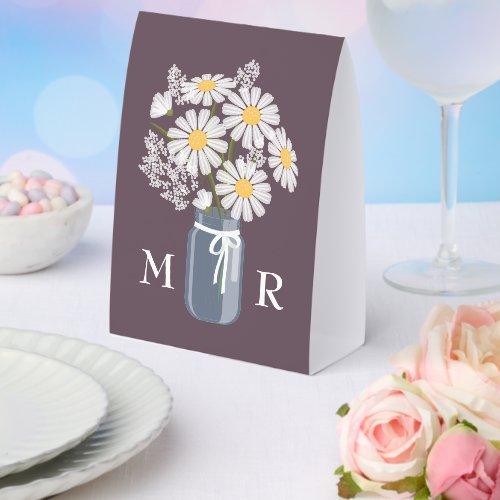 Wedding Daisies Mason Jar Monogram Initial Purple