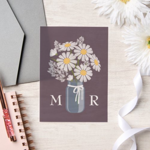 Wedding Daisies Mason Jar Monogram Initials Dark