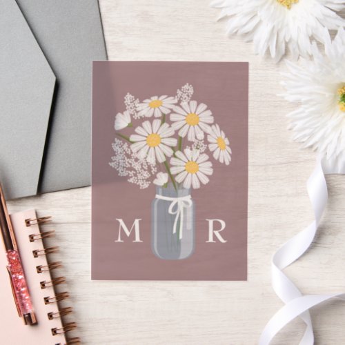 Wedding Daisies Mason Jar Monogram Initials Pink