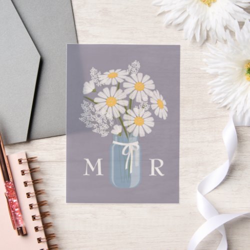 Wedding Daisies Mason Jar Monogram Initials Purple