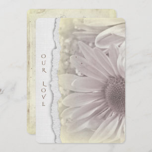 wedding daisy in soft yellow with torn paper edge invitation