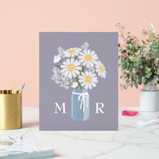 Wedding Daisy Mason Jar Monogram Initial Lavender Acrylic Sign (Wedding)