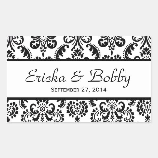 Wedding Damask Black and White V02 Rectangular Sticker (Front)