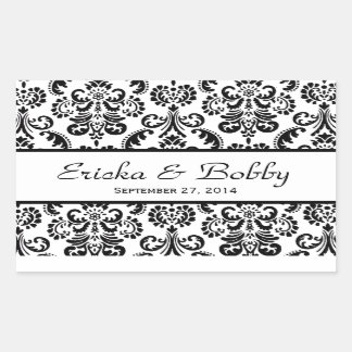Wedding Damask Black and White V02 Rectangular Sticker