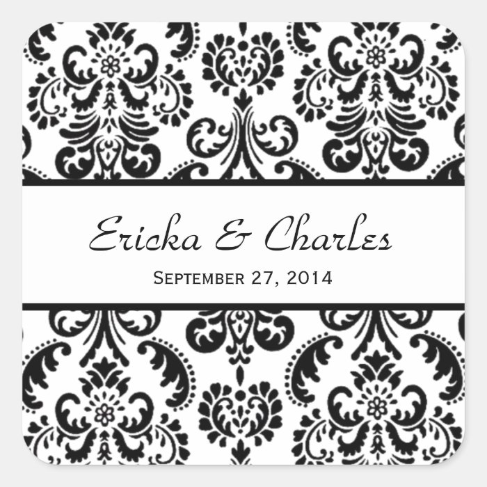 Wedding Damask Black and White V04 Square Sticker Zazzle