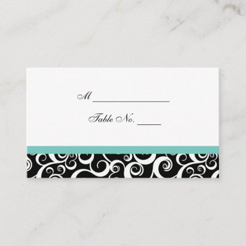 Wedding Damask Swirls Table Place Card in Aqua Business Card Templates