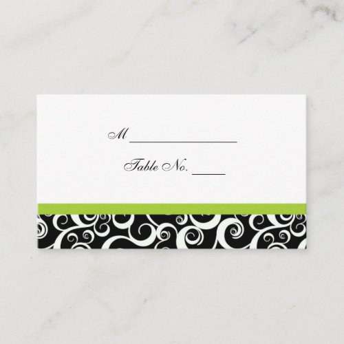 Wedding Damask Swirls Table Place Card in Green Business Cards