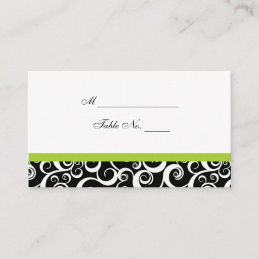Customizable Wedding Damask Swirls Table Place Card in Green Business Cards