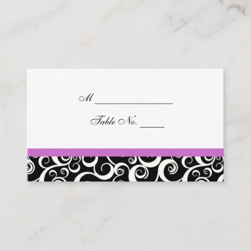 Wedding Damask Swirls Table Place Card in Purple Business Card Template