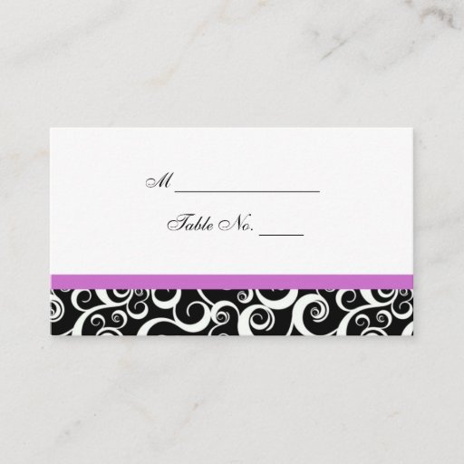Customizable Wedding Damask Swirls Table Place Card in Purple Business Card Template