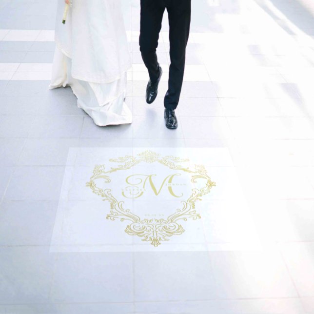Wedding Dance Floor Monogram | Gold Crest Floor Decals (Wedding)