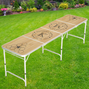 Wedding Dark Bamboo Name & Star Beer Pong Table