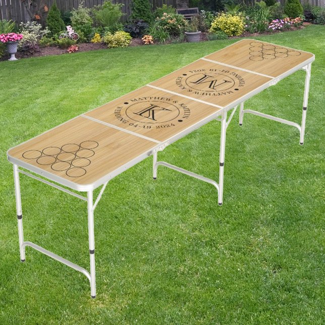 Wedding Dark Bamboo with Name & Initials Beer Pong Table (Creator Uploaded)