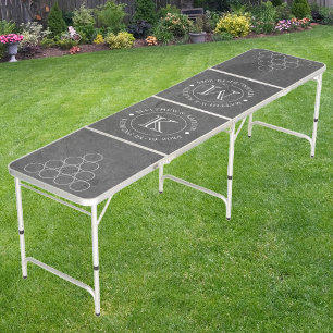 Wedding Dark Slate Stone with Name & Initials Beer Pong Table