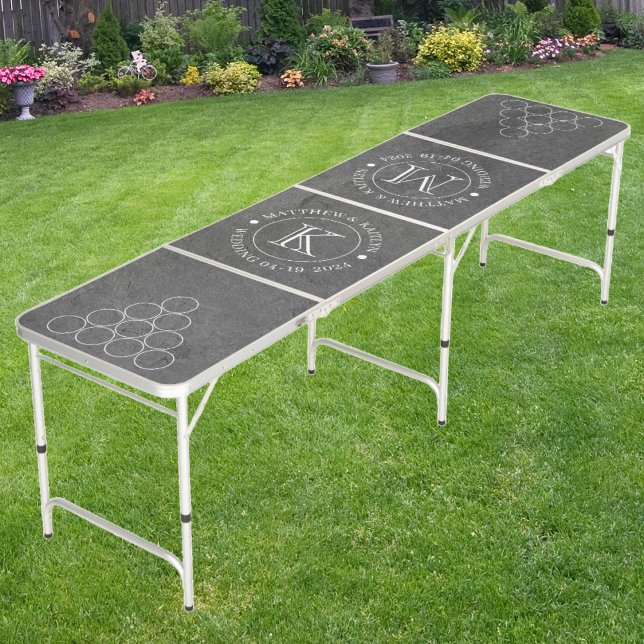 Wedding Dark Slate Stone with Name & Initials Beer Pong Table (Creator Uploaded)