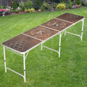 Wedding Dark Walnut Wood with Name & Initials Beer Pong Table