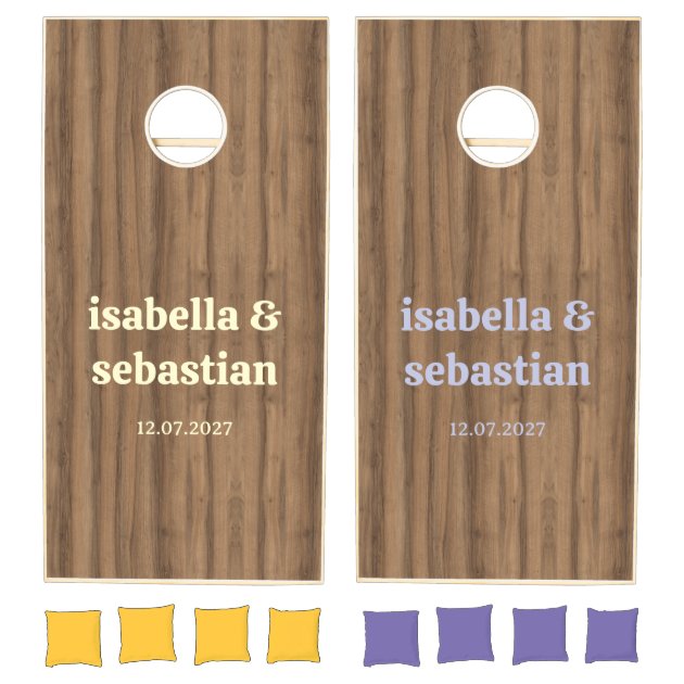 Wedding dark wooden rustic retro monogram cornhole set