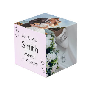 Wedding Date and Anniversary Heart Bordered Cube