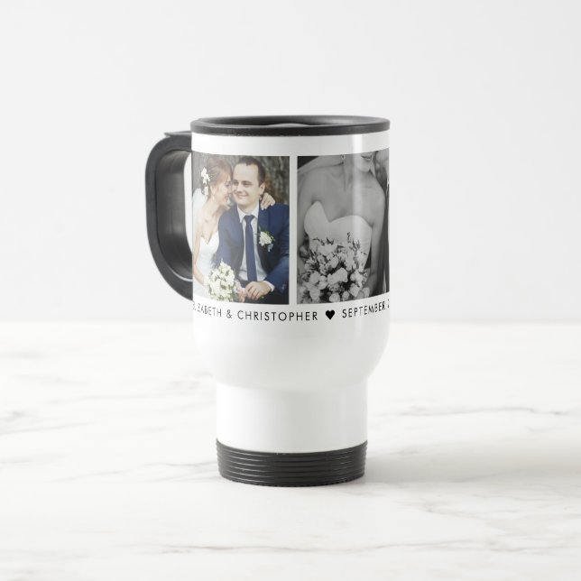 Wedding Date and Monogram 3 Photo Travel Mug (Front Left)