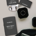 Wedding Date and Names Best Man Personalized Zippo Lighter<br><div class="desc">Personalized zippo lighter for your best man - a lovely wedding keepsake gift for your number 1 groomsman. Stylish, minimalist design in white typography. (If you choose a different color lighter, you can click "customize further" to change the font color). The name template is set up ready for you to...</div>