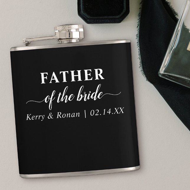 Wedding Date and Names Black Father of the Bride Flask (Gift for Father of the Bride)