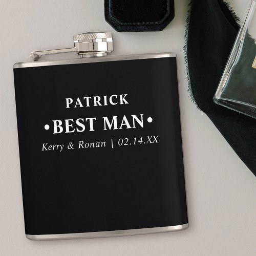 Wedding Date and Names Black Personalized Best Man Flask