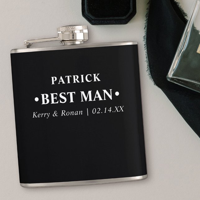 Wedding Date and Names Black Personalized Best Man Flask (Thank you gift for Best Man
)