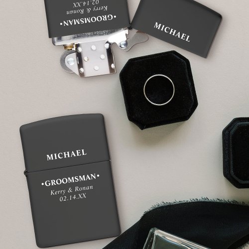 Wedding Date and Names Groomsman Personalized Zippo Lighter
