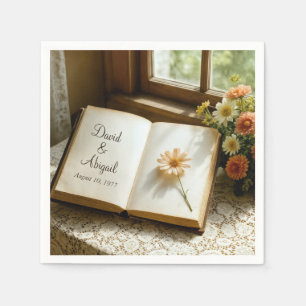 Wedding Date and Names in an Open Book Napkins