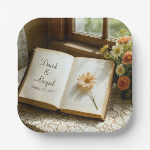 Wedding Date and Names in an Open Book Paper Plates