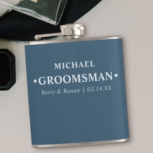 Wedding Date and Names Personalized Groomsman Blue Flask
