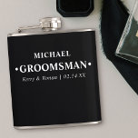 Wedding Date and Names Personalized Groomsman Flask<br><div class="desc">Personalized Hip Flasks are great wedding keepsake gifts for the groom's party. This minimalist typography design is lettered in modern, bold typography and can be customized for each of the groomsmen. The name template is set up ready for you to add the groomsman's name, the bride and groom's names and...</div>