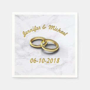 Wedding Date Bride & Groom Customizable Gold Rings Napkins
