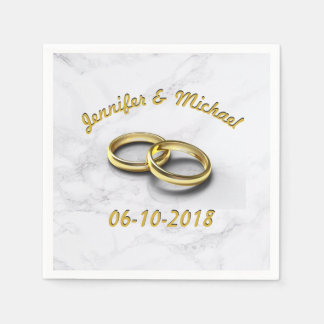 Wedding Date Bride & Groom Customizable Gold Rings Napkins