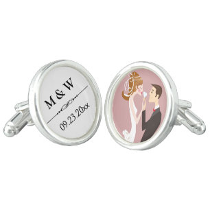 Wedding Date Celebration - Cute Bride and Groom Cufflinks