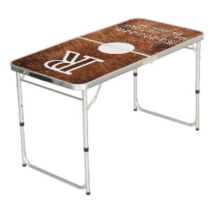 Wedding Date Family Monogram Rustic Wood Look Beer Pong Table