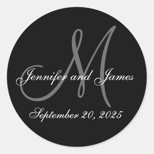 Wedding Date First Names Initial Monogram Sticker